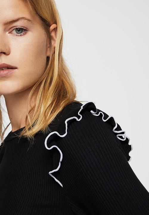 MANGO - Ruffles Ribbed T-shirt Black