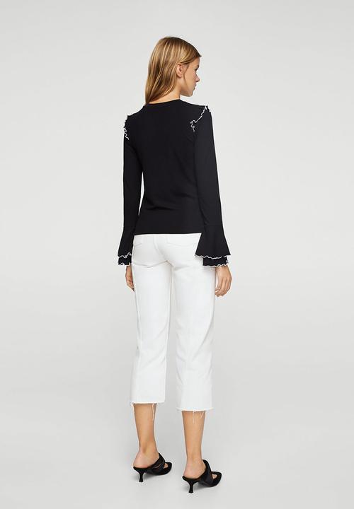 MANGO - Ruffles Ribbed T-shirt Black