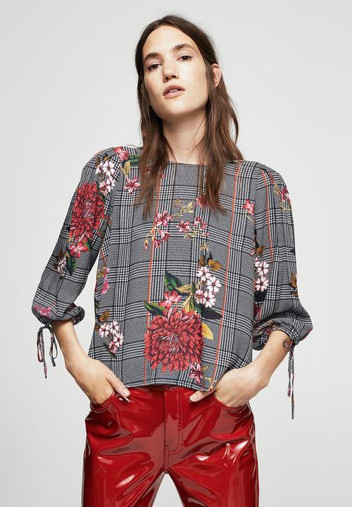 MANGO - Prince of Wales Check Blouse Black and White