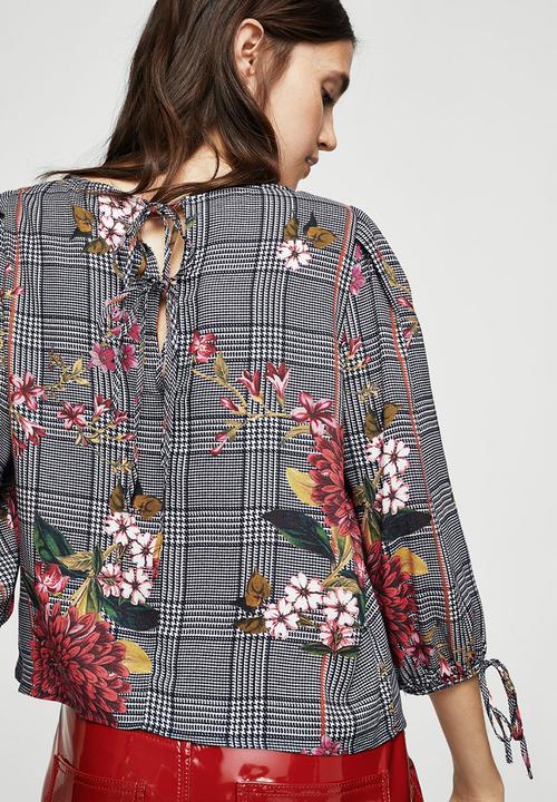 MANGO - Prince of Wales Check Blouse Black and White