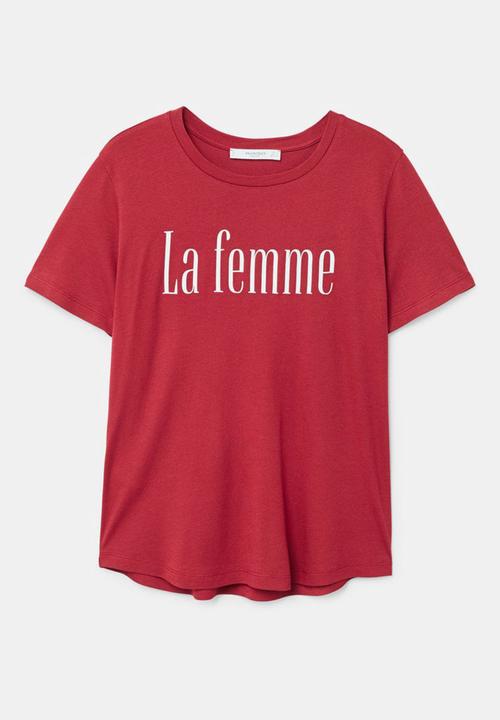 MANGO - Printed T-shirt Maroon