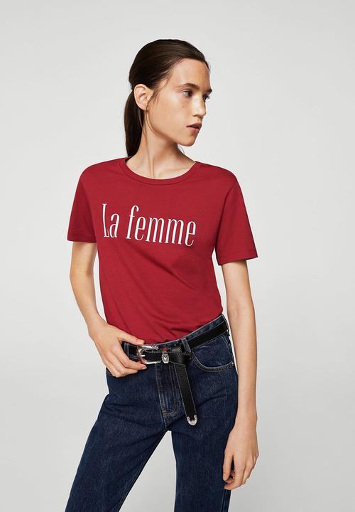 MANGO - Printed T-shirt Maroon