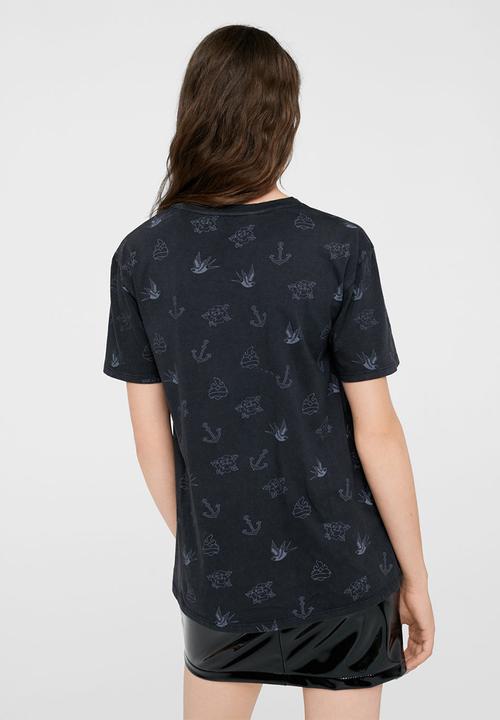 MANGO - Printed Cotton T-shirt Black