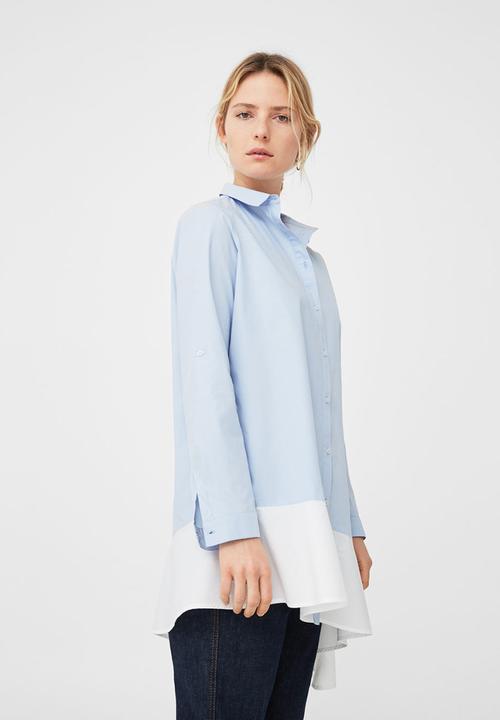 MANGO - Contrast Hem Shirt Pale Blue