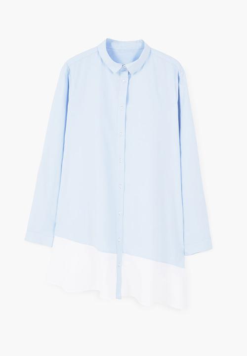 MANGO - Contrast Hem Shirt Pale Blue