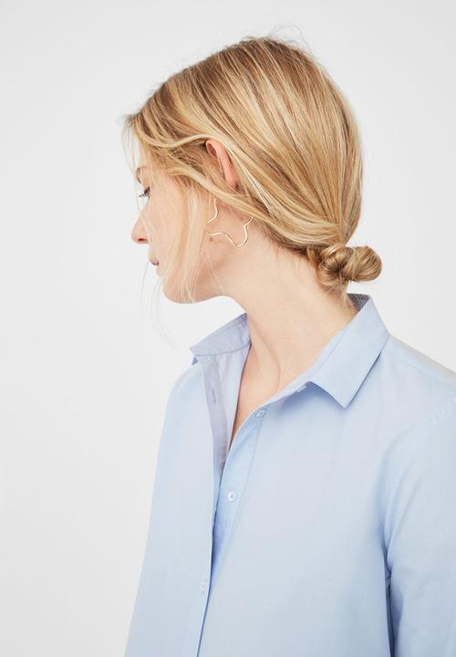 MANGO - Contrast Hem Shirt Pale Blue
