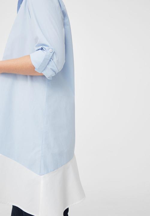 MANGO - Contrast Hem Shirt Pale Blue