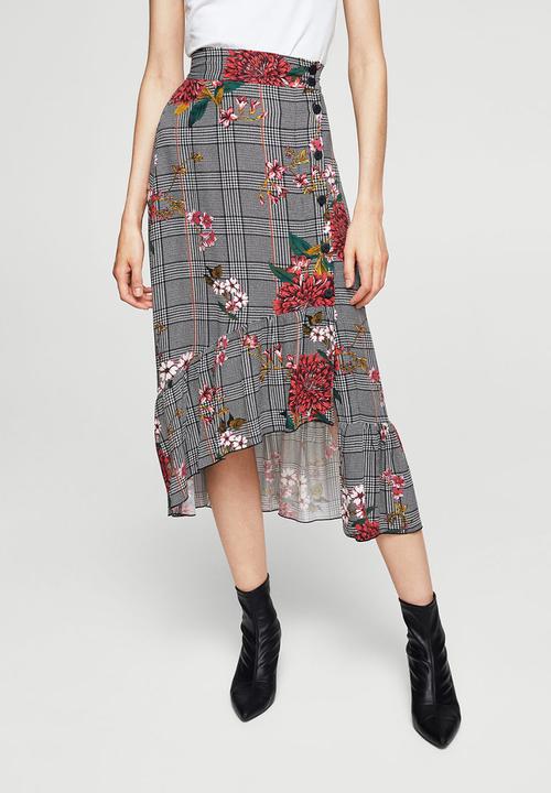 MANGO - Prince of Wales Check Skirt Blue and White