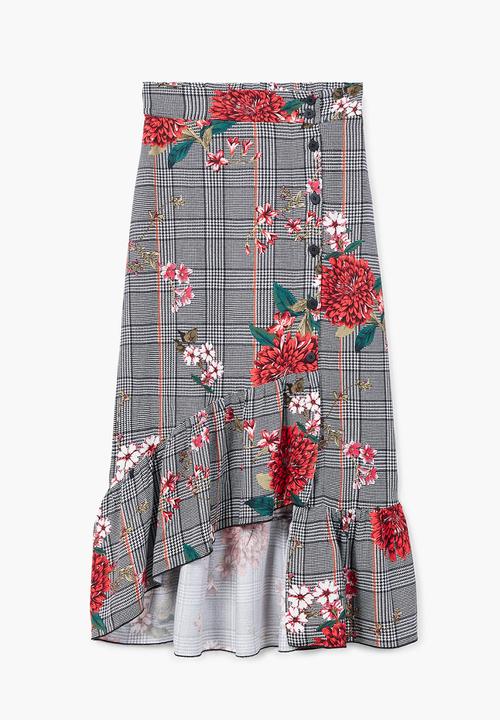 MANGO - Prince of Wales Check Skirt Blue and White