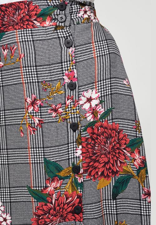 MANGO - Prince of Wales Check Skirt Blue and White