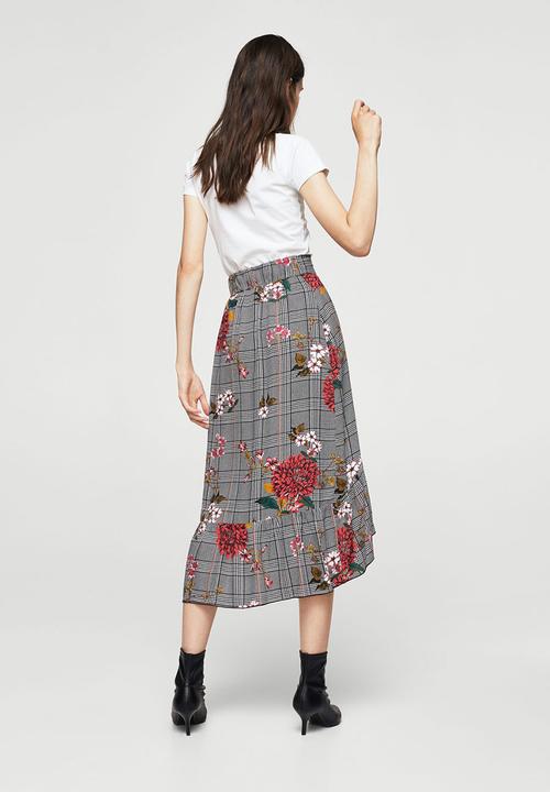 MANGO - Prince of Wales Check Skirt Blue and White