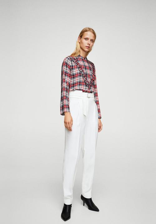 MANGO - Check Pattern Ruffled Blouse Red