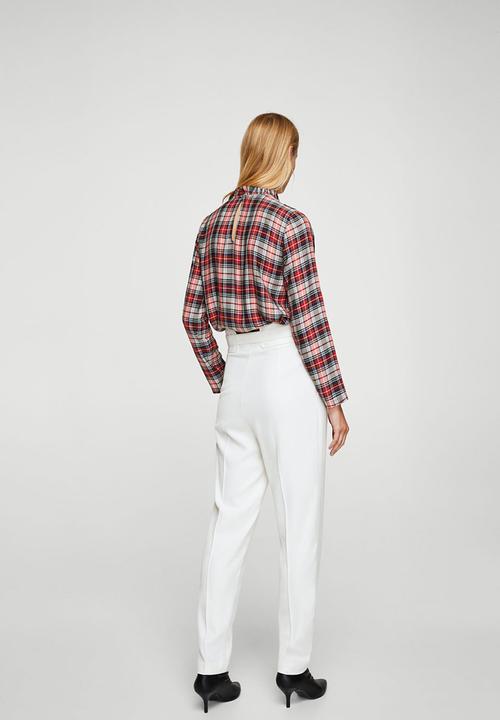 MANGO - Check Pattern Ruffled Blouse Red