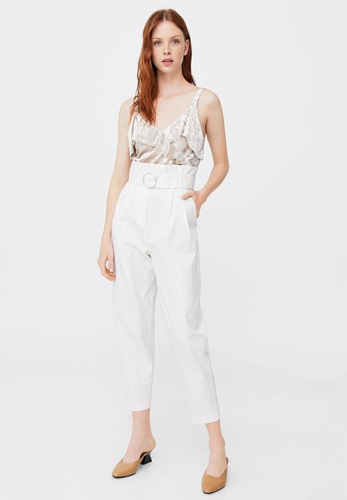 MANGO - Ruffled Velvet Cami Beige