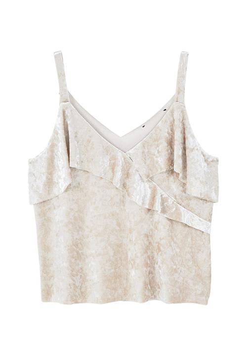 MANGO - Ruffled Velvet Cami Beige