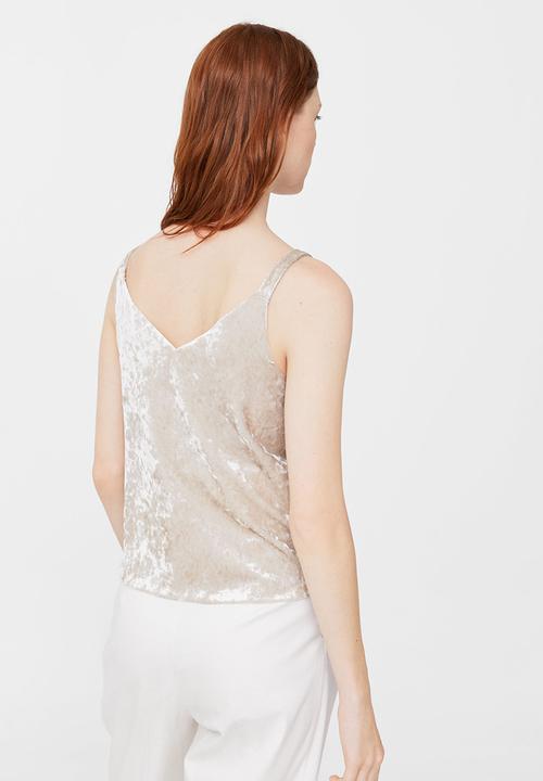 MANGO - Ruffled Velvet Cami Beige