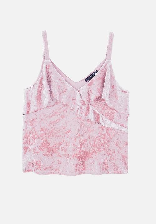 MANGO - Ruffled Velvet Cami Mid Pink