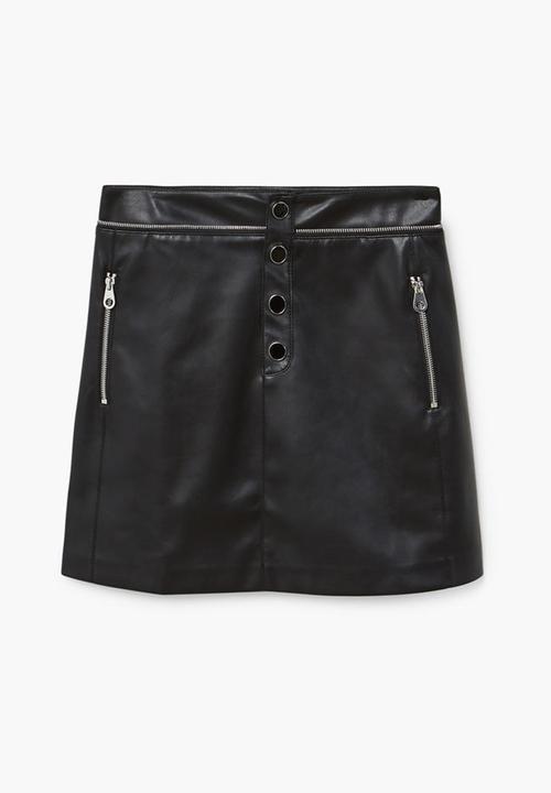 MANGO - Cara Leather-look Decorative Zip Skirt Black
