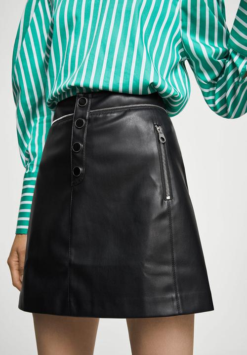 MANGO - Cara Leather-look Decorative Zip Skirt Black