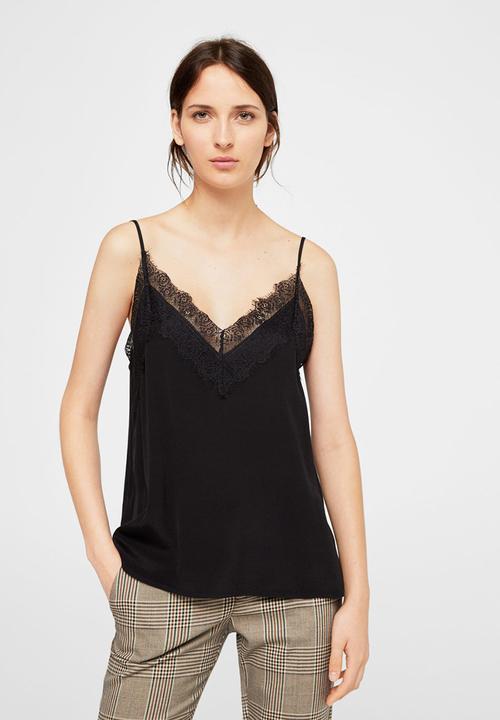 MANGO - Lace Camisole Black
