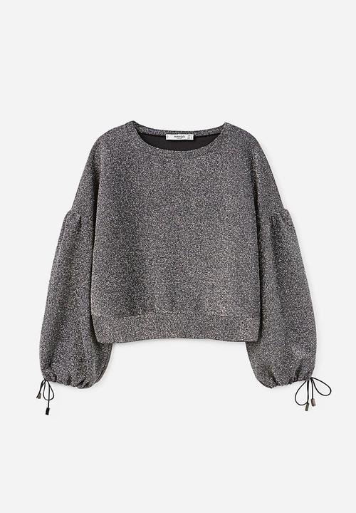 MANGO - Glitter Puffed Sleeves Blouse Silver