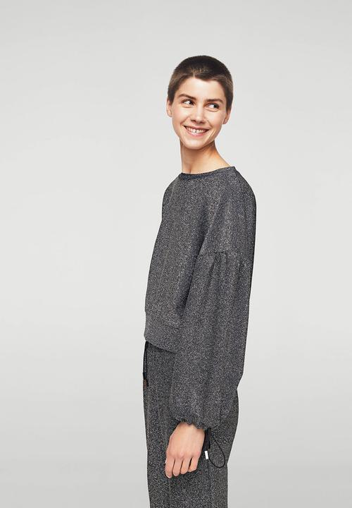 MANGO - Glitter Puffed Sleeves Blouse Silver