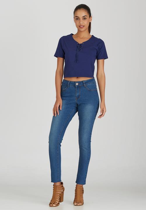 Brave Soul - Crop Tee with Tie Front Detail Navy