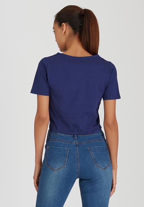 Brave Soul - Crop Tee with Tie Front Detail Navy