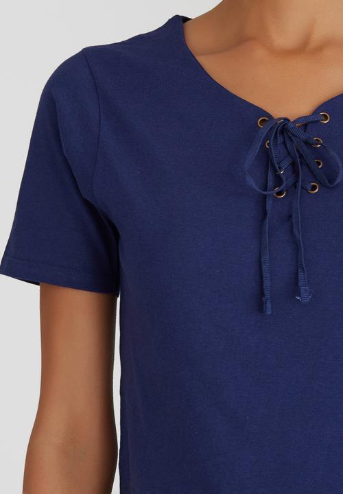 Brave Soul - Crop Tee with Tie Front Detail Navy