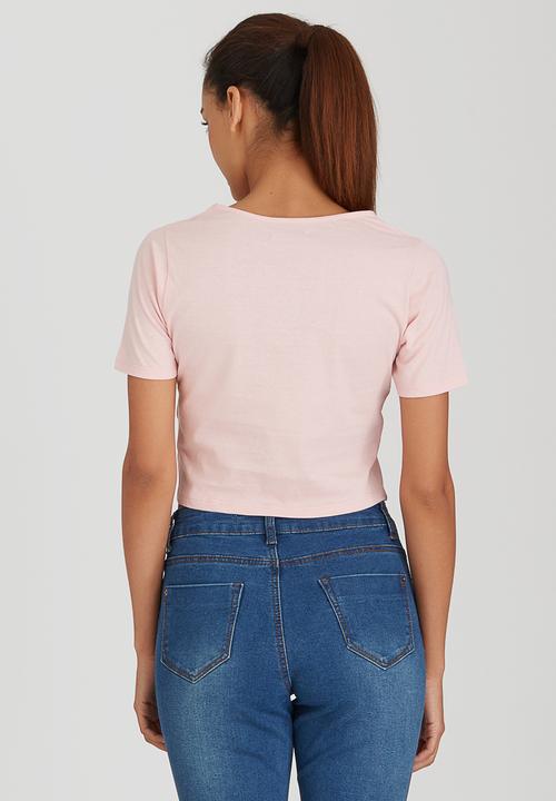 Brave Soul - Crop Tee with Tie Front Detail Pale Pink