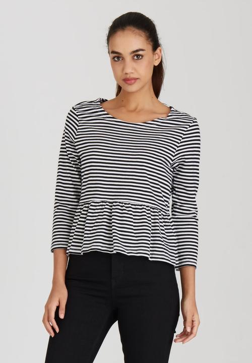 Brave Soul - Stripe Peplum Top Black and White