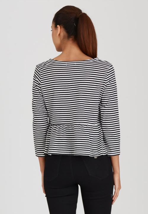 Brave Soul - Stripe Peplum Top Black and White