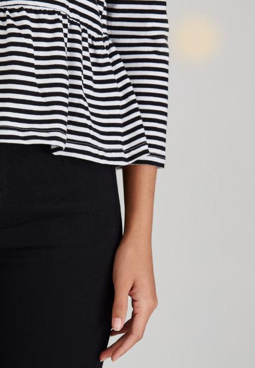 Brave Soul - Stripe Peplum Top Black and White