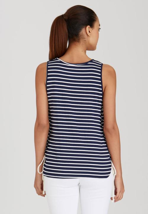 Brave Soul - Striped Tee with Tie Side Detail Blue and White