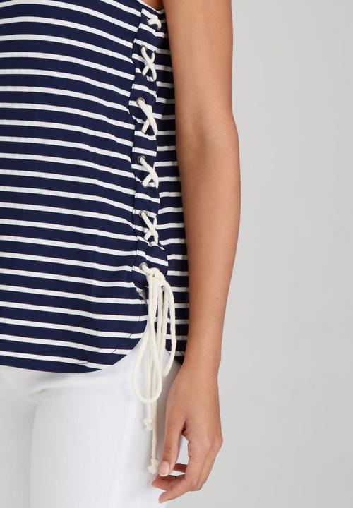 Brave Soul - Striped Tee with Tie Side Detail Blue and White