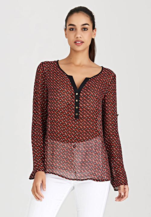 Brave Soul - All Over Print Blouse Mid Brown