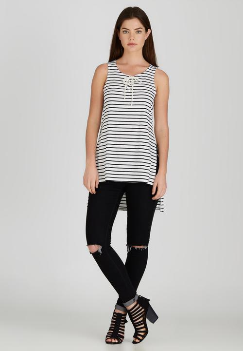 Brave Soul - Longline Striped Tank Black and White