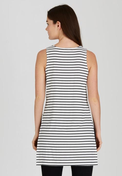 Brave Soul - Longline Striped Tank Black and White