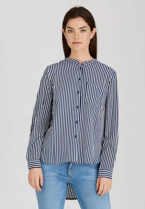 Brave Soul - Mandarin Collar Stripe Shirt Navy