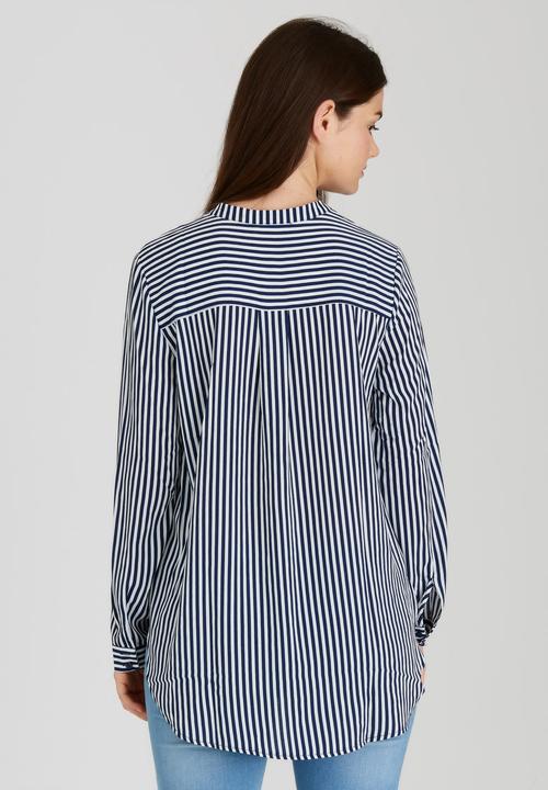 Brave Soul - Mandarin Collar Stripe Shirt Navy