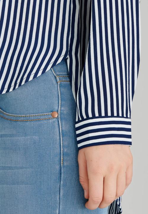 Brave Soul - Mandarin Collar Stripe Shirt Navy