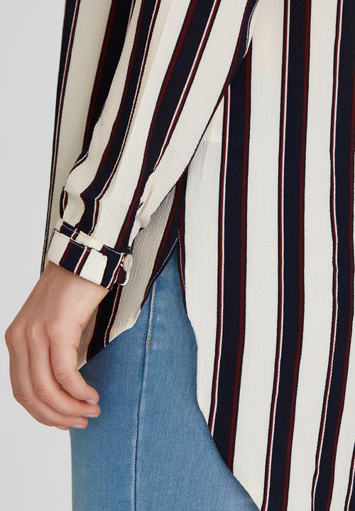 Brave Soul - Longer Length Broad Stripe Shirt Navy