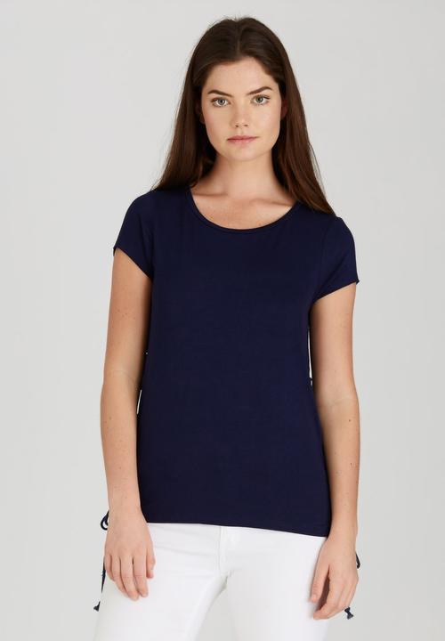 Brave Soul - Tee with Tie Side Detail Navy