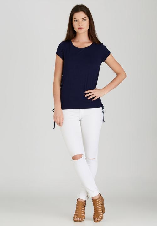 Brave Soul - Tee with Tie Side Detail Navy