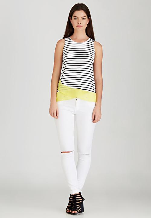 Revenge - Striped Tank with Contrast Hem Black and White