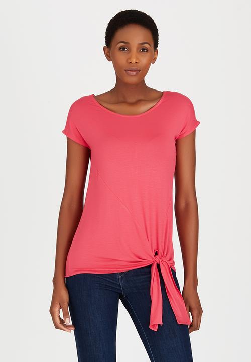 edit - Tie Front T-shirt Coral