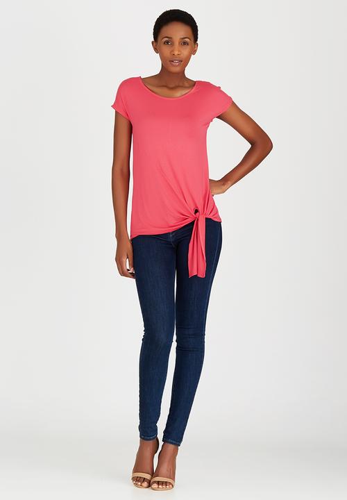 edit - Tie Front T-shirt Coral