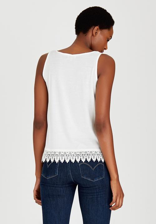 edit - Cami with Crochet Border Lace White