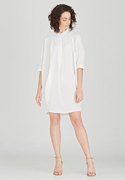 Jo Champ - Pleat Detail Shirtdress White