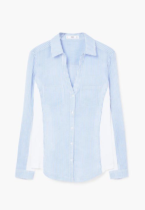 MANGO - Contrast Detail Shirt Blue and White
